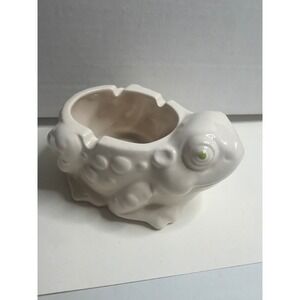 Vintage Ceramic Frog Ashtray White Figural Toad Made in Japan Mid Century Modern